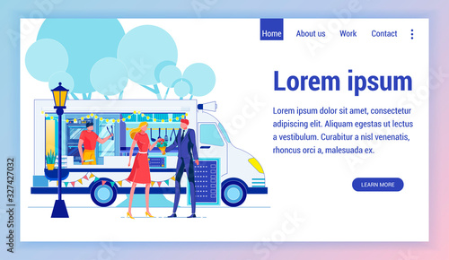 Fast Food Van Flat Vector Landing Page Template