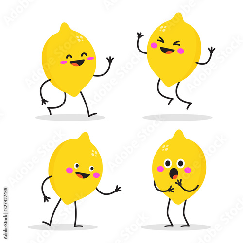 Happy lemon characters dancing and smiling.