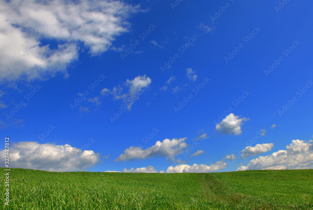 blue sky with clouds and green grass blue sky with clouds and green grass