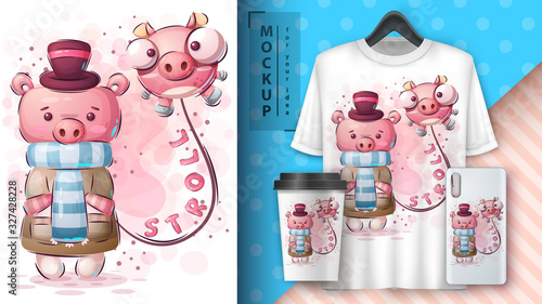 Cute winter pig - poster and merchandising.