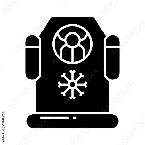 Freezing capsule black icon, concept illustration, vector flat symbol, glyph sign.