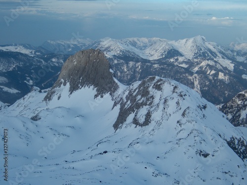 beautiful skitouring mountain terrain in winter landscape tennengebirge in austrian alps © luciezr