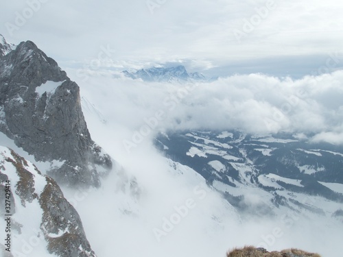 beautiful skitouring mountain terrain in winter landscape tennengebirge in austrian alps photo