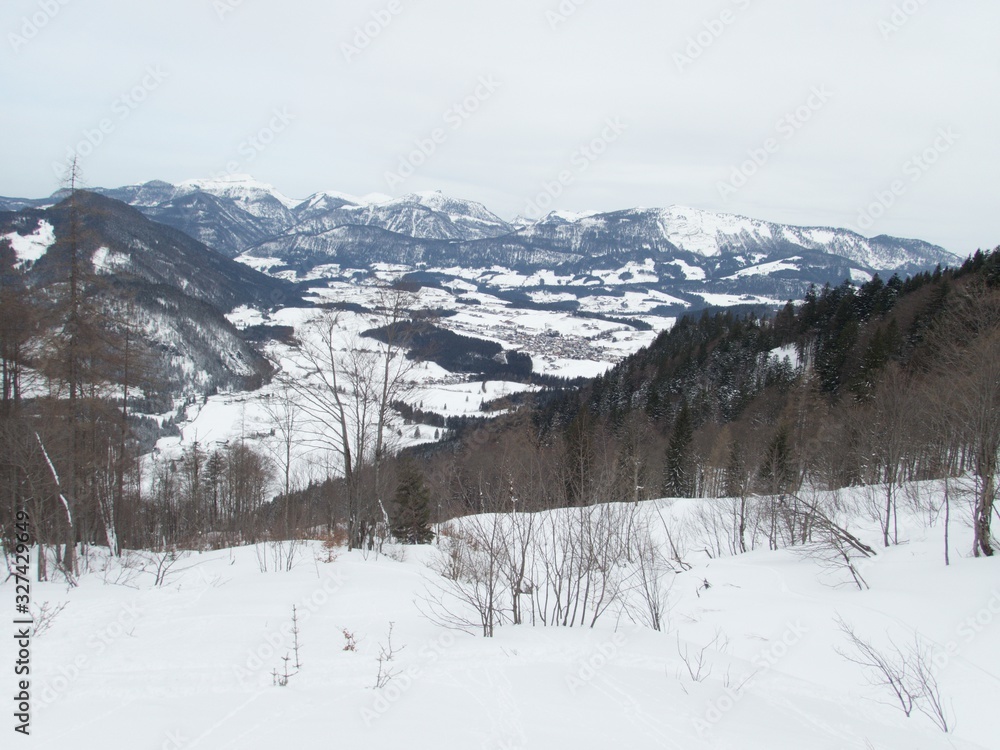 beautiful skitouring mountain terrain in winter landscape tennengebirge in austrian alps