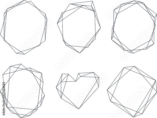 Geometric polygonal frames: set of 6 vector trendy frames with copy space. Art deco style for wedding invitation. Thin line set for invitation decor. Exquisite decorative elements for greeting cards.