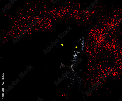 Photos Silohuete of a Werewolf/Dogman against blood spattered background