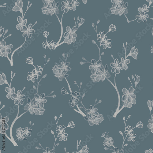 Seamless cherry blossom flower pattern. Botanical hand-drawn watercolor illustration. Design for packaging, weddings, fabrics, textiles, Wallpaper, website, postcards.