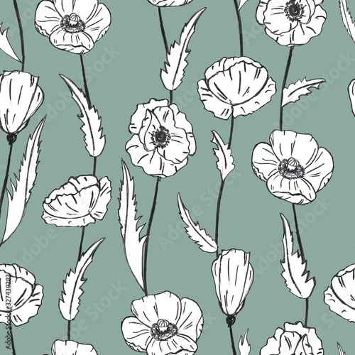 Seamless pattern of poppies. Pencil drawing  Design for packaging  fabric  textile  paper  frame.