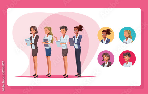 young business women workers characters