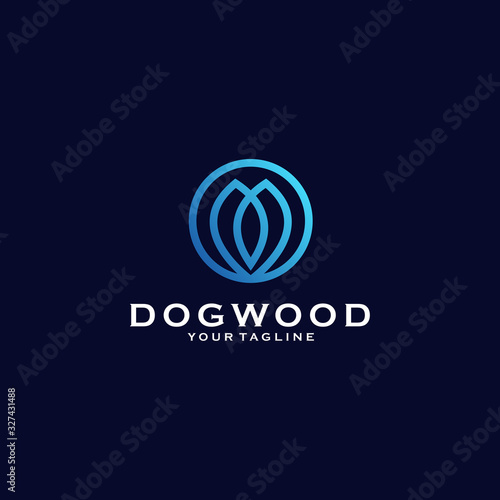 Dogwood leaves circle logo template design emblem vector illustration blue gradient modern logo template