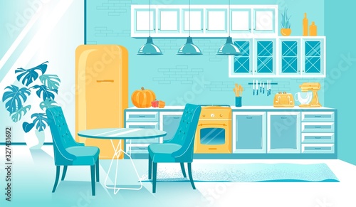 Cozy Dining Room in Home Empty Kitchen Interior