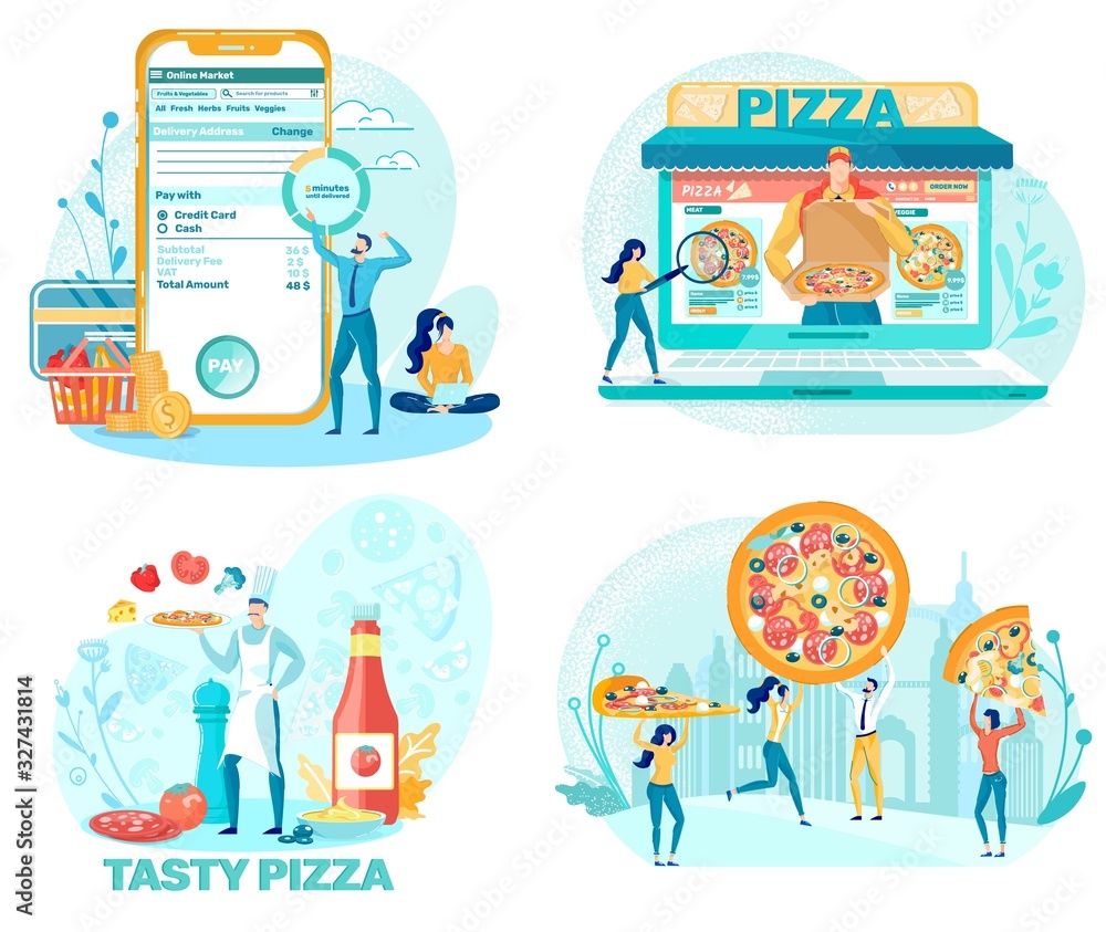 Obraz premium Italian Restaurant Dish Ordering Illustrations Set