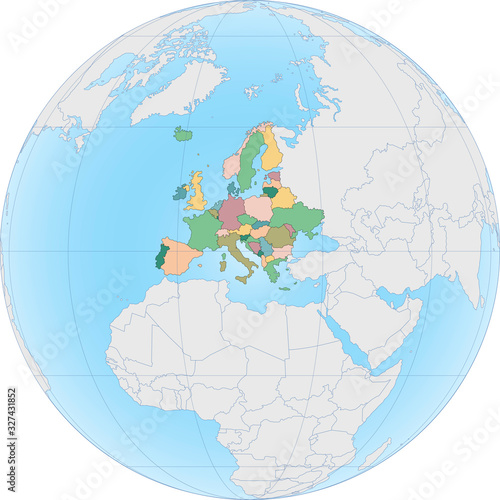 Europe continent is divided by country on Globe