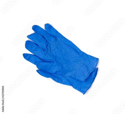 pair of blue medical rubber gloves for carrying out procedures and manipulations