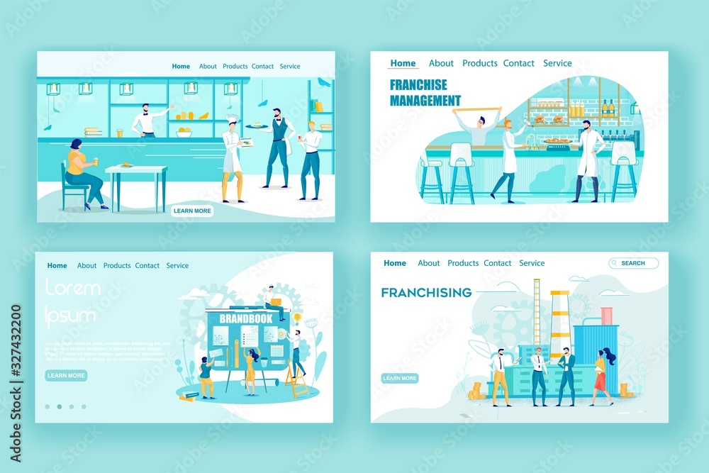 Obraz premium Landing Page Set Offering Franchising for Business