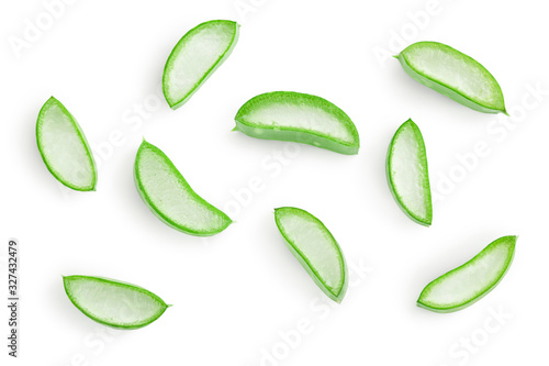 Aloe vera sliced isolated on white background with clipping path and full depth of field. Top view. Flat lay.