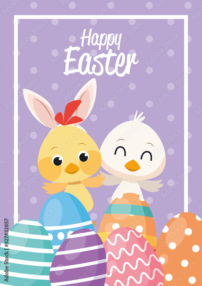 happy easter card with little chick and duck happy easter card with little chick and duck