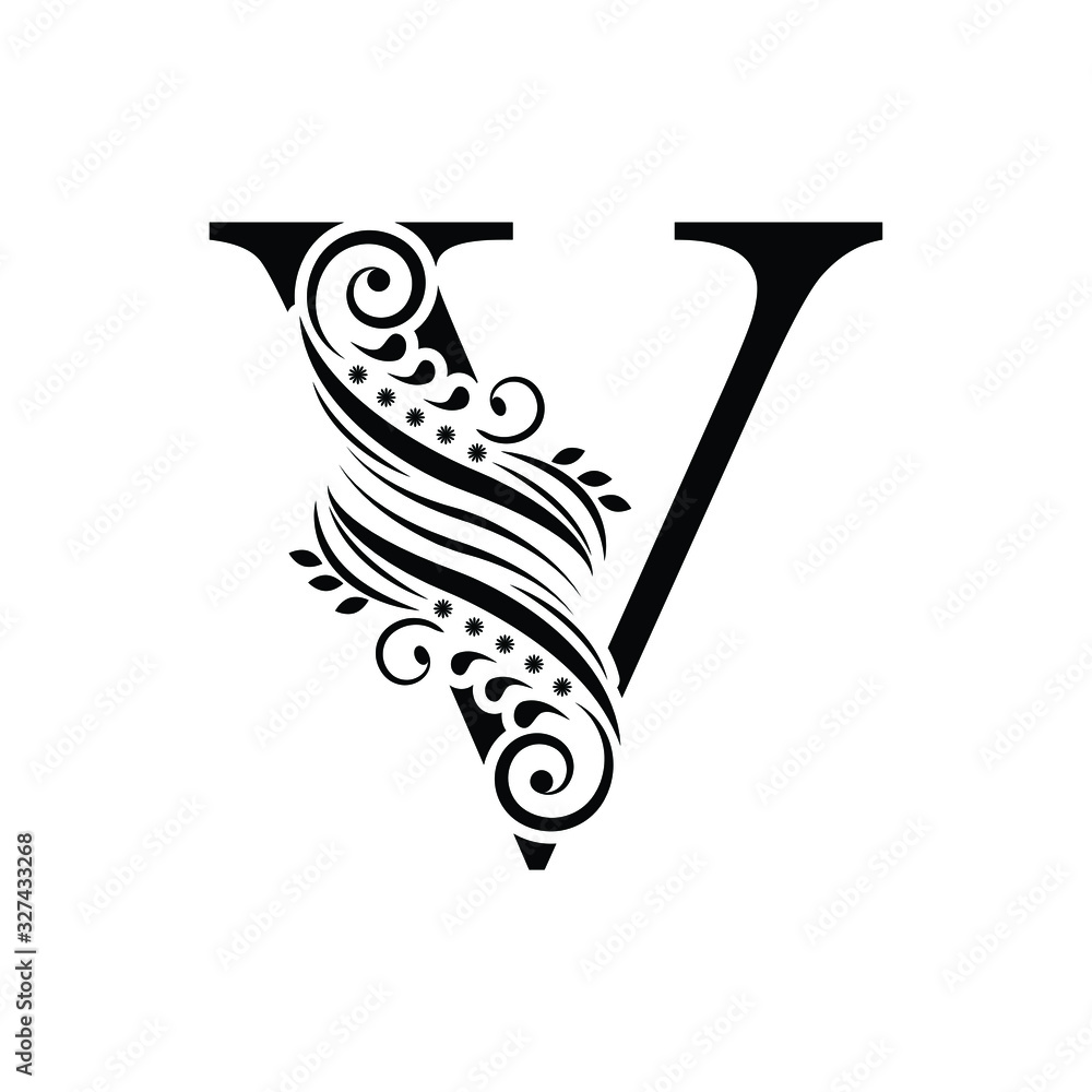 letter V. Black letters. flower beautiful capital alphabet letter V. Black letters. flower beautiful capital alphabet