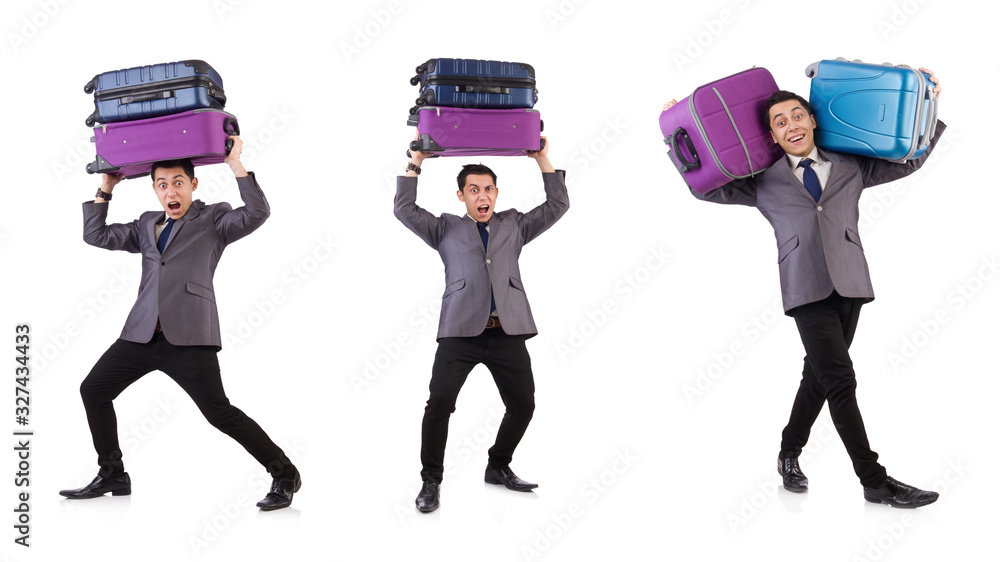 Travel vacation concept with luggage on white