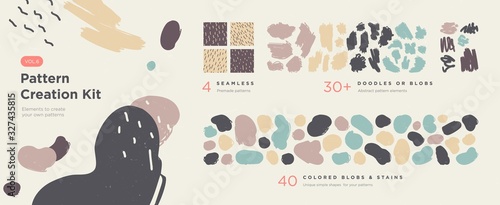 Set of abstract trendy hand drawn shapes and design elements. Pattern Creation set. Vector