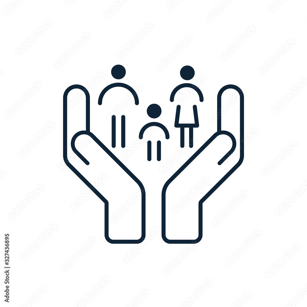 Hands holding small family - father, mother and child. Hands holding small family - father, mother and child.