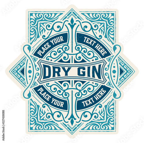 Luxury Gin Label with floral ornaments