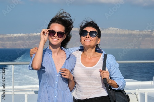Two women mother and teenage daughter enjoying sea travel on cruise ship © Valerii Honcharuk