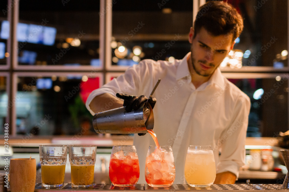 Professional Young Bartender Working