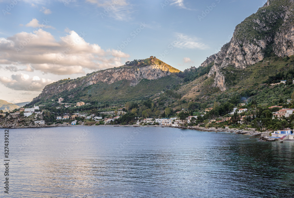 Tyrrhenian coast of Zafferano promontory in Santa Flavia commune on the Sicily Island, Italy