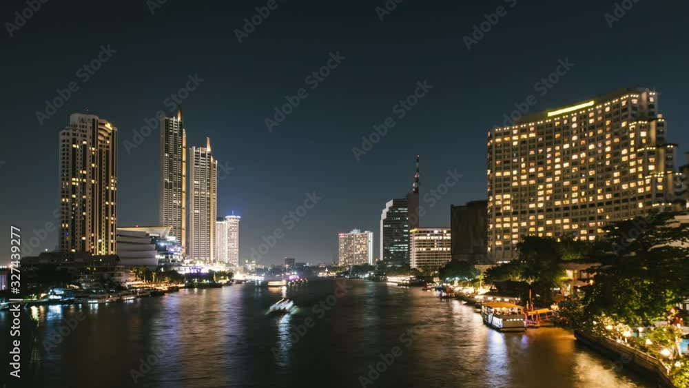 Thailand, Bangkok, view of the river and water transport. Boats sail on the timelapse river. Transport connection of a modern city in Asia. Skyscrapers of a megalopolis. 4K Thailand, Bangkok, view of the river and water transport. Boats sail on the timelapse river. Transport connection of a modern city in Asia. Skyscrapers of a megalopolis. 4K