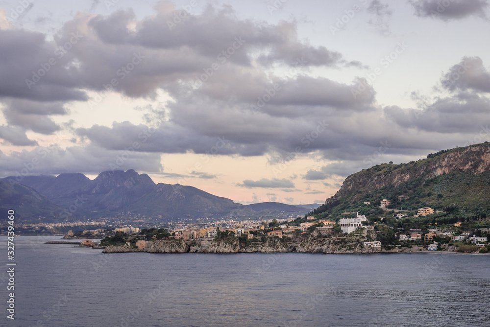 View from Zafferano headland on Saint Elia, coastal part of comune of Santa Flavia on Sicily Island, Italy