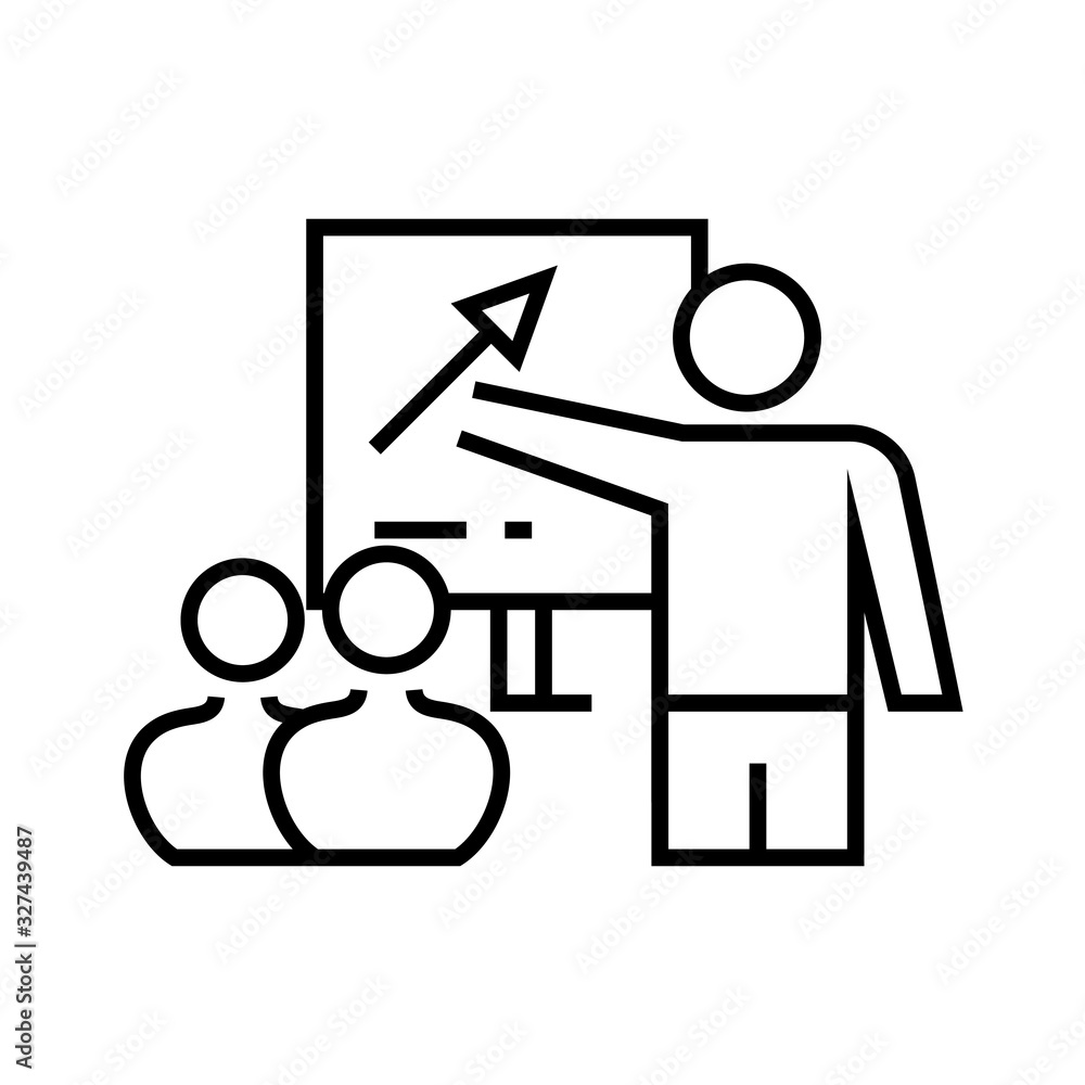 Showing charts line icon, concept sign, outline vector illustration, linear symbol. Showing charts line icon, concept sign, outline vector illustration, linear symbol.