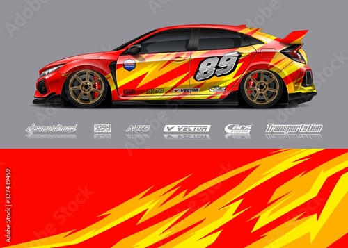 Racing car wrap design vector. Graphic abstract stripe racing background kit designs for wrap vehicle, race car, rally, adventure and livery