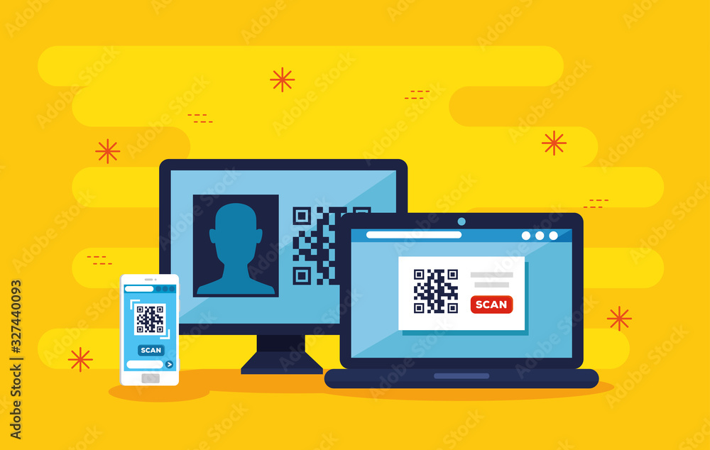 scan code qr with computers and smartphone vector illustration design scan code qr with computers and smartphone vector illustration design