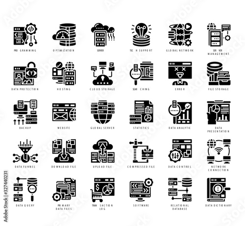 Set of database management thin line and pixel perfect icons for any web and app project.