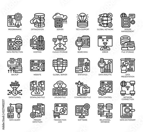 Set of database management thin line and pixel perfect icons for any web and app project.