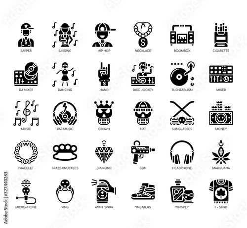 Set of hiphop thin line and pixel perfect icons for any web and app project.