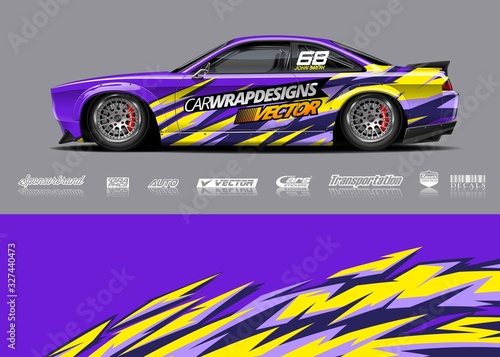 Racing car wrap design vector. Graphic abstract stripe racing background kit designs for wrap vehicle  race car  rally  adventure and livery