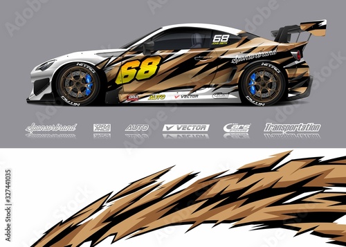 Racing car wrap design vector. Graphic abstract stripe racing background kit designs for wrap vehicle, race car, rally, adventure and livery