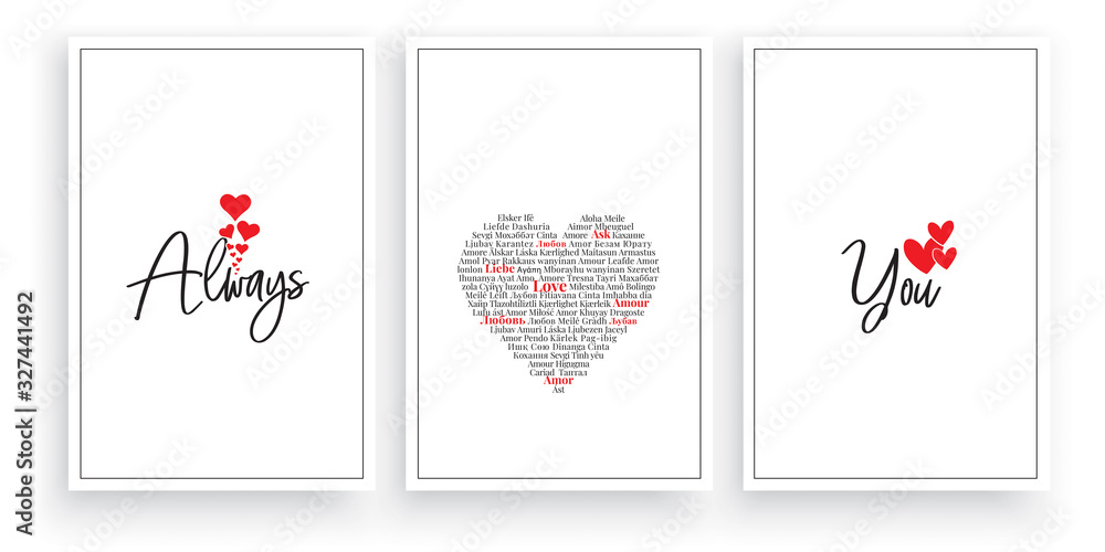 Always love you, vector. Wording design, lettering. Scandinavian minimalist poster design, three pieces art design, wall artwork decor, wall decals. Romantic love quotes - obrazy, fototapety, plakaty 