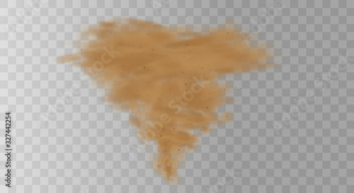 3d realistic dust cloud isolated on a transparent background.Brown dusty cloud or dry sand flying with a gust of wind. 