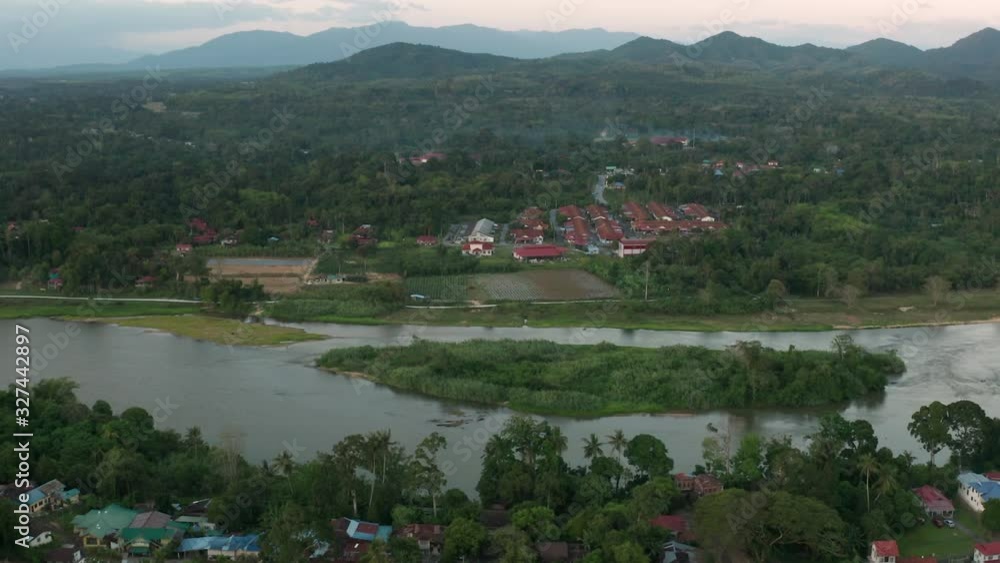Aerial of Perak river at the Kuala Kangsar rural town, Malaysia Aerial of Perak river at the Kuala Kangsar rural town, Malaysia