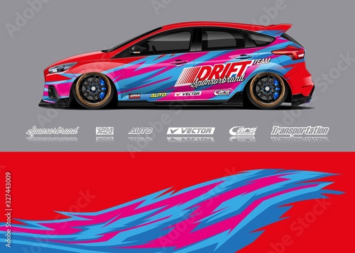 Racing car wrap design vector. Graphic abstract stripe racing background kit designs for wrap vehicle  race car  rally  adventure and livery