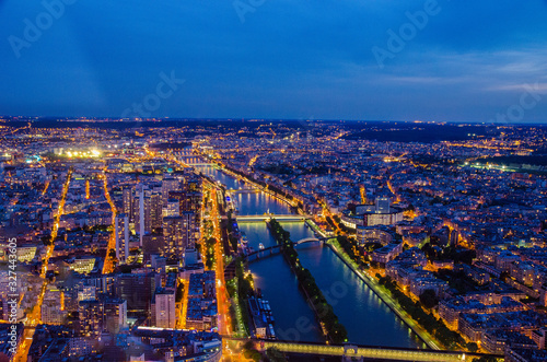 Beautiful night view from the top of Eiffel Tower in Paris France © ujjwal