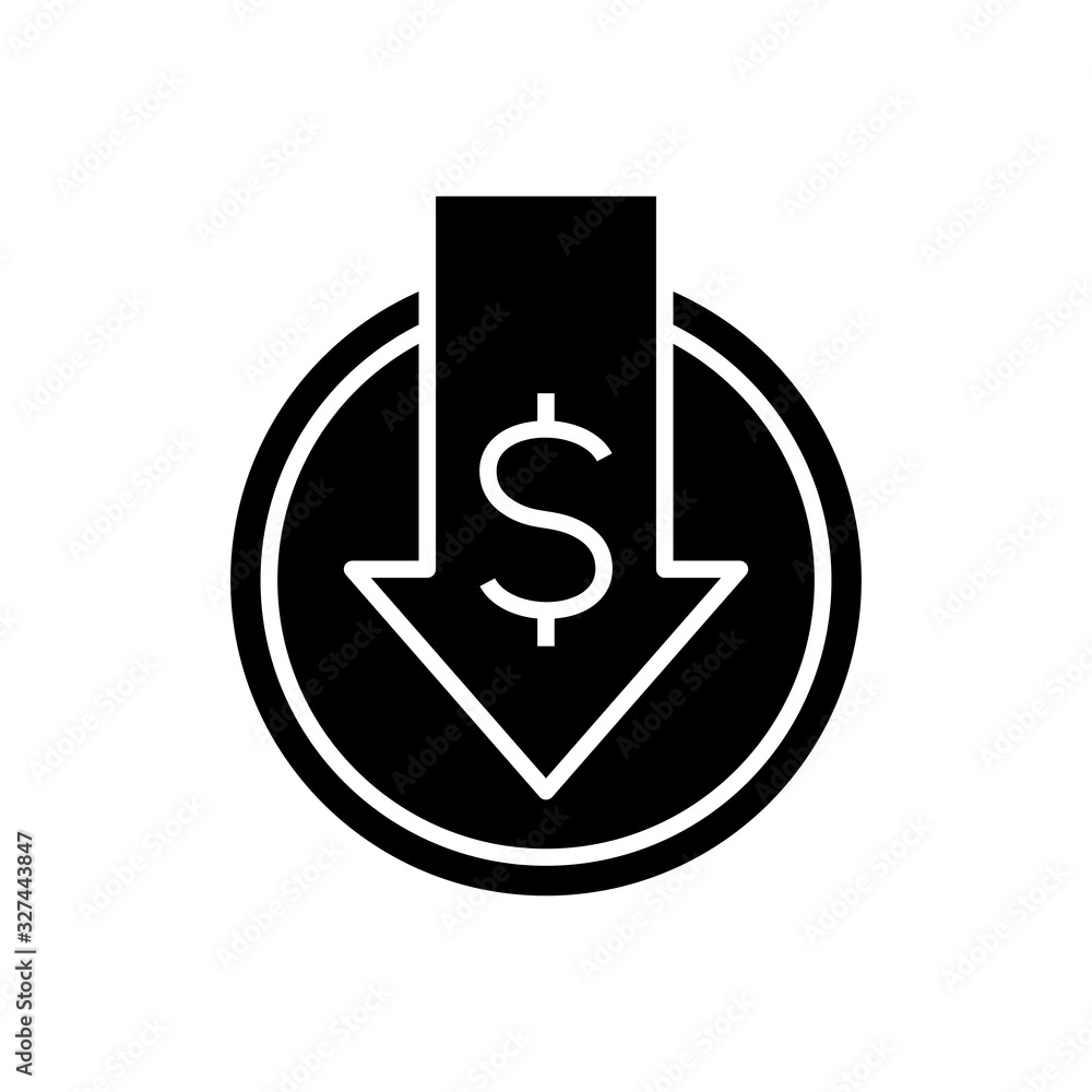 Dicrease profits black icon, concept illustration, vector flat symbol, glyph sign. Dicrease profits black icon, concept illustration, vector flat symbol, glyph sign.