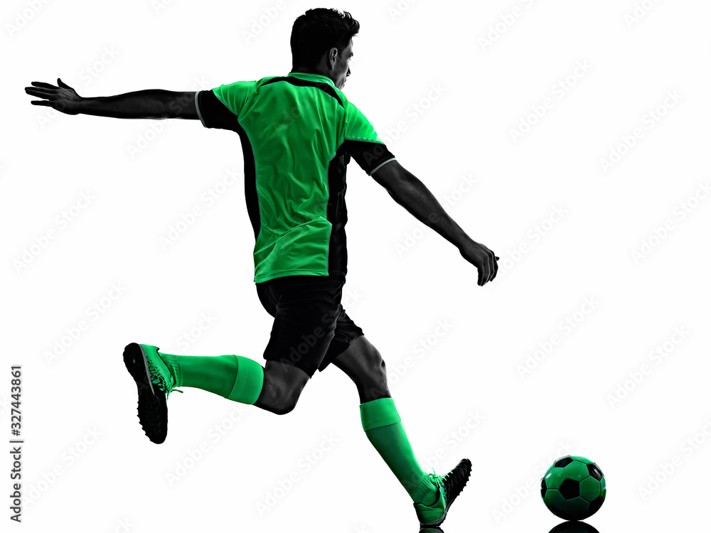 young soccer player man silhouette shadow isolated white background young soccer player man silhouette shadow isolated white background