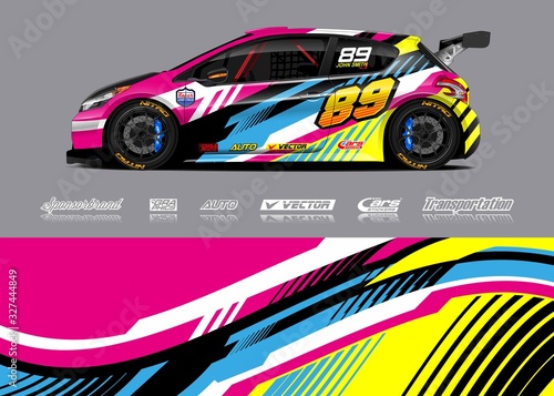 Racing car wrap decal graphic vector kit. Abstract stripe racing background designs for vinyl wrap race car, cargo van, pickup truck, adventure vehicle. Eps 10