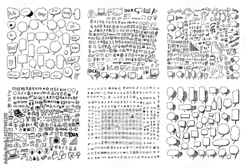 Set of Business and Speech Bubble Drawing illustration Hand drawn doodle Sketch line vector eps10