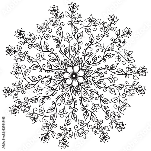 Fototapeta Naklejka Na Ścianę i Meble -  floral plant-based mandala, hand drawing circular pattern
