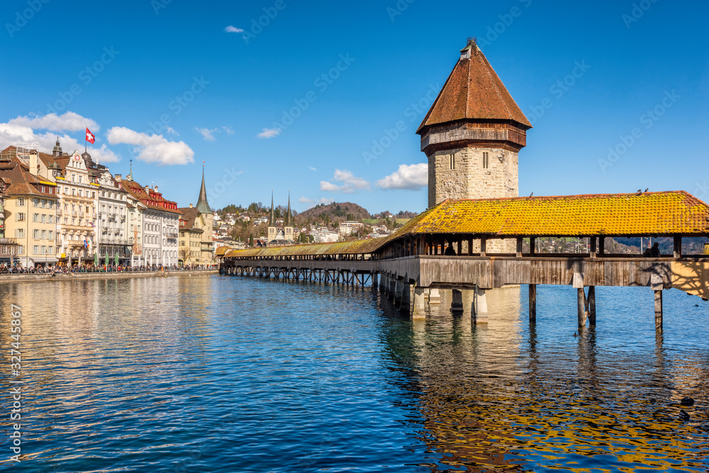 Lucerne, Switzerland, Chapel bridge on a sunny day